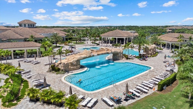 view of pool featuring a patio