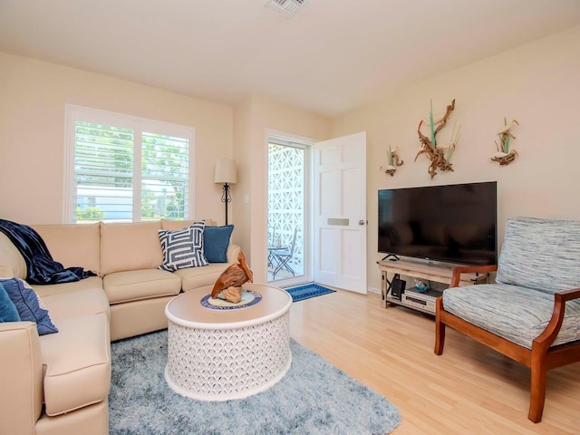 living room with hardwood / wood-style flooring