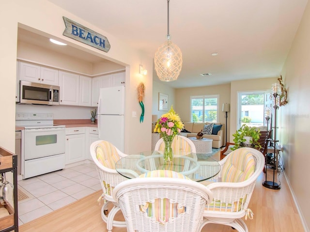 dining area with light hardwood / wood-style flooring