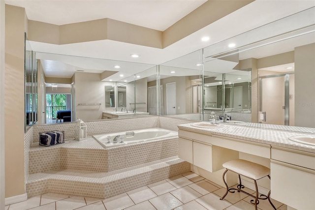 7673 Fairway Woods Dr Unit 706, Sarasota, FL 34238 - full bath with a bath, tile patterned flooring, vanity, and recessed lighting
