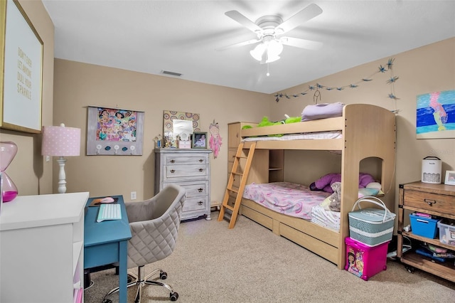 bedroom featuring carpet and ceiling fan