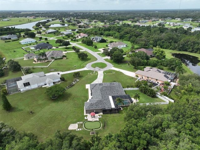 aerial view with a water view