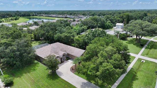 aerial view featuring a water view