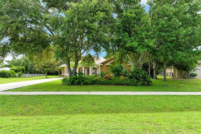 obstructed view of property featuring a front lawn