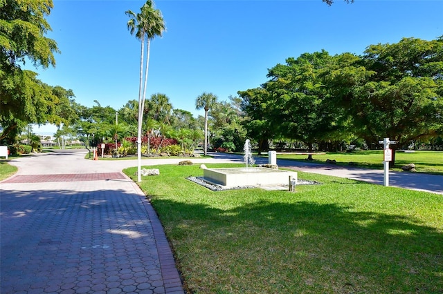 view of property's community with a lawn