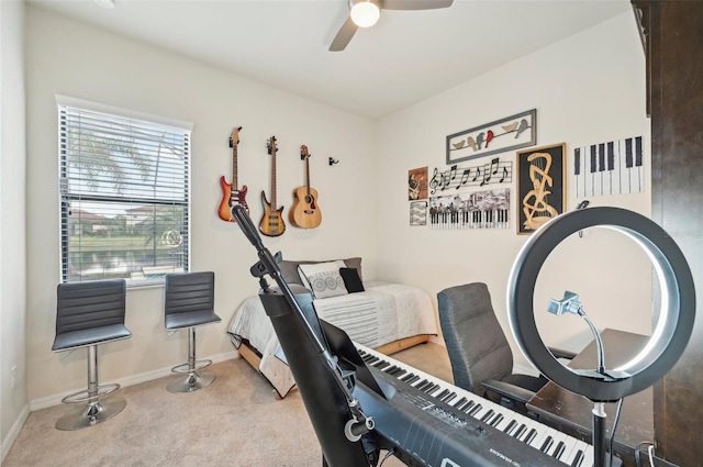 interior space featuring carpet and ceiling fan