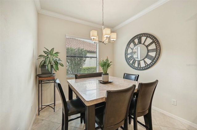 13215 Ramblewood Trl, Bradenton, FL 34211 - dining room with a chandelier, baseboards, crown molding, and light tile patterned flooring