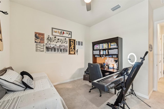 13215 Ramblewood Trl, Bradenton, FL 34211 - carpeted bedroom with baseboards, a ceiling fan, and visible vents