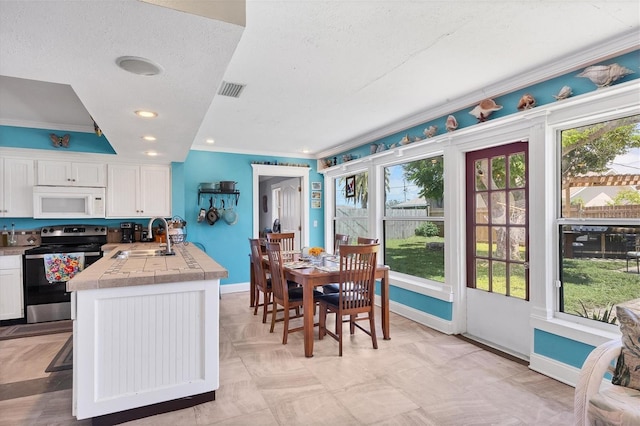 kitchen featuring white cabinetry, sink, a healthy amount of sunlight, and stainless steel electric stove