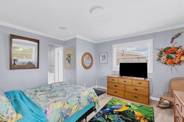 bedroom with crown molding