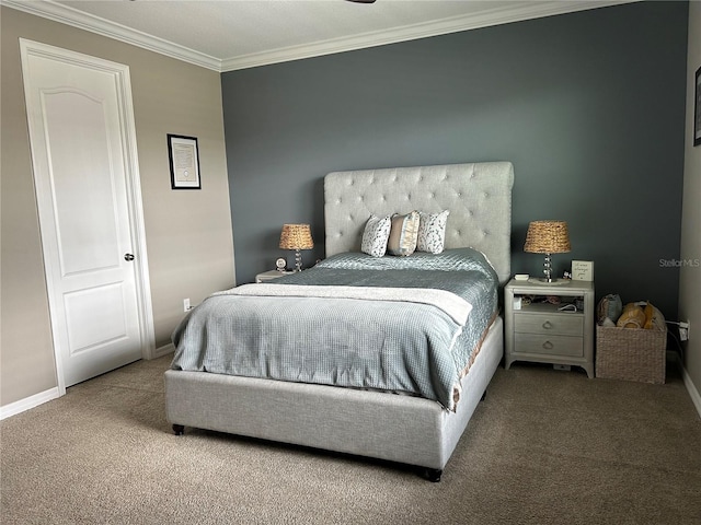 bedroom with carpet and ornamental molding