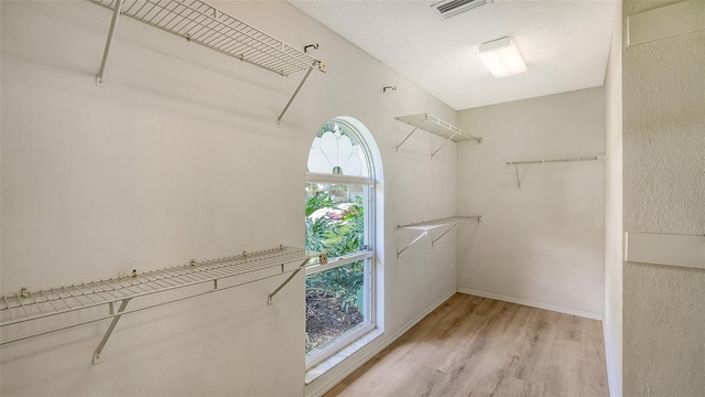 spacious closet with light hardwood / wood-style floors