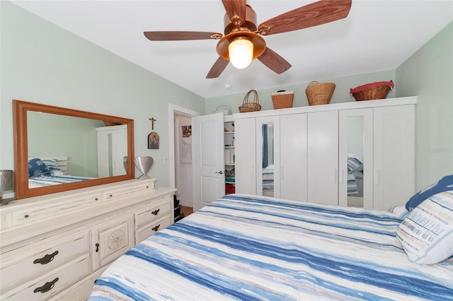 bedroom featuring ceiling fan