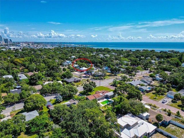 bird's eye view featuring a water view