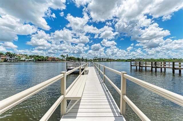 dock area with a water view