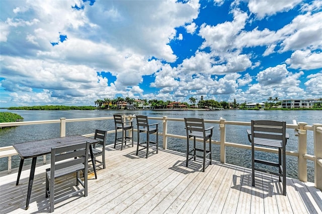 dock area featuring a water view