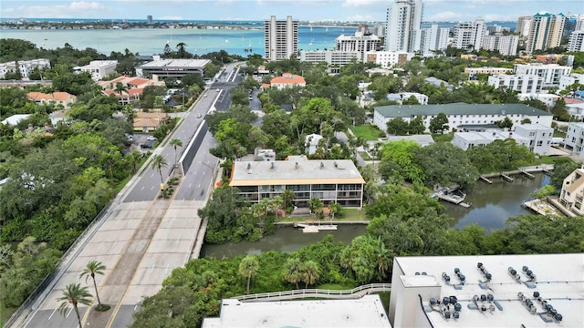 aerial view with a water view