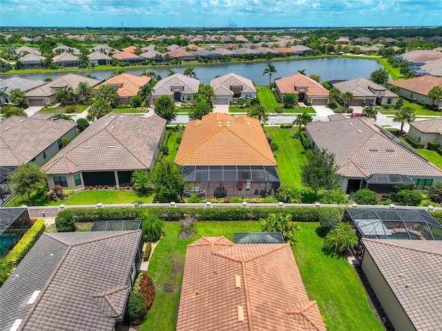 aerial view with a water view