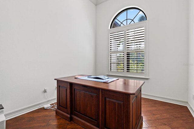 office area with dark wood-type flooring