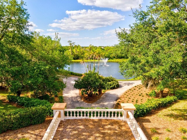 view of home's community with a water view