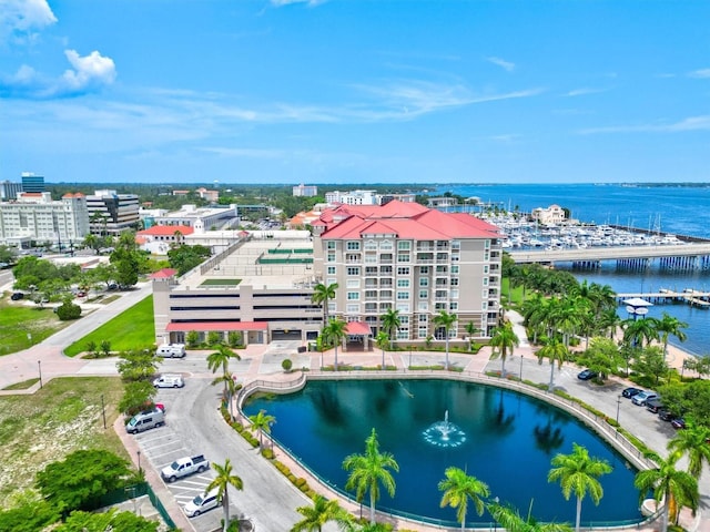 aerial view with a water view