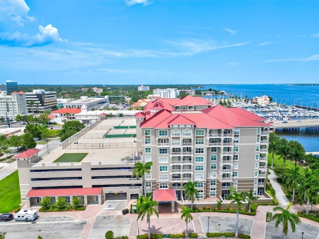 bird's eye view featuring a water view