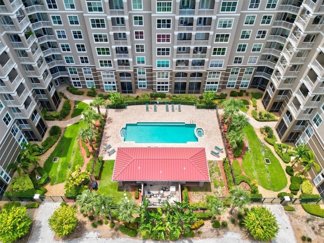 view of swimming pool with a patio area