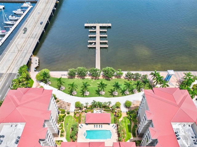 bird's eye view featuring a water view