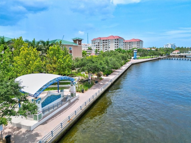 view of dock with a water view