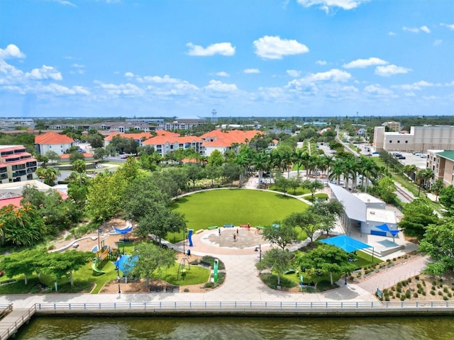 aerial view with a water view