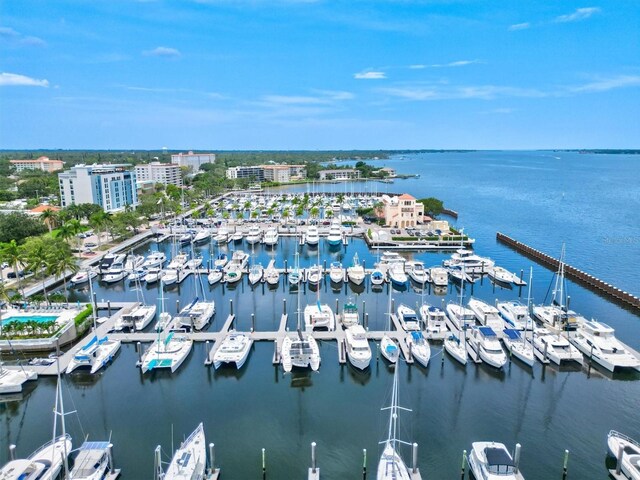 bird's eye view featuring a water view