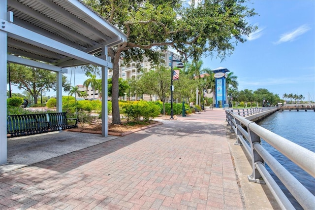 view of community featuring a water view