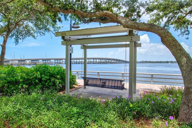 exterior space featuring a water view