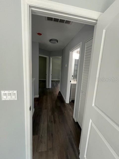 hallway with dark wood-type flooring