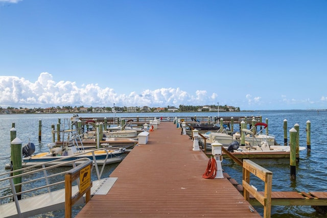 dock area with a water view