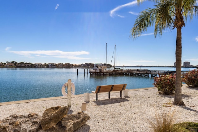 dock area with a water view