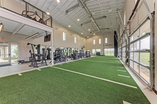 interior space with a high ceiling