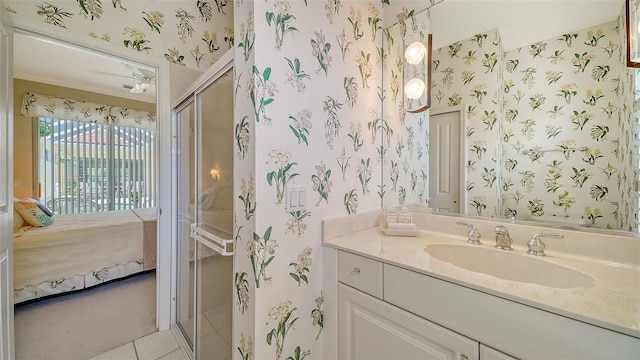 bathroom featuring vanity and tile patterned flooring