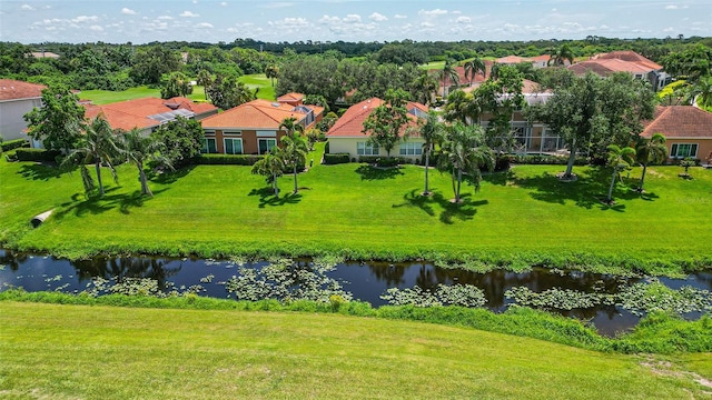 aerial view with a water view