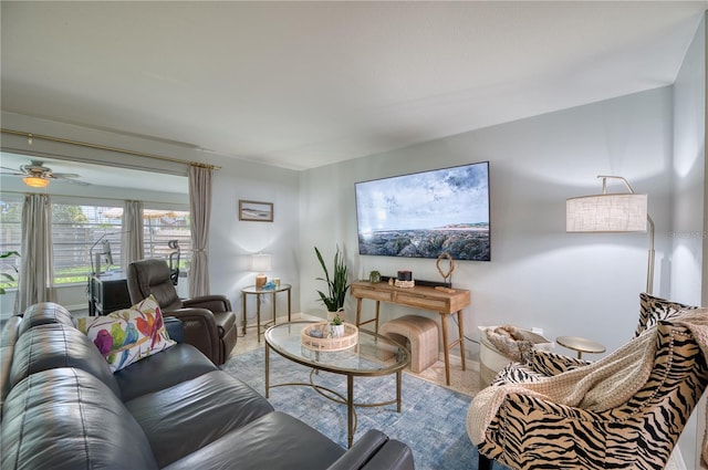 living room with ceiling fan