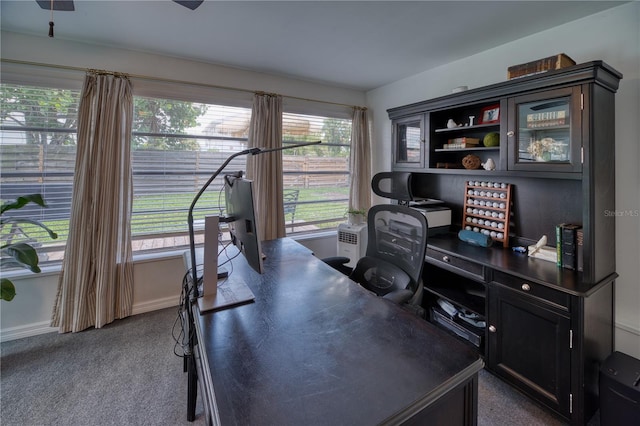 view of carpeted home office