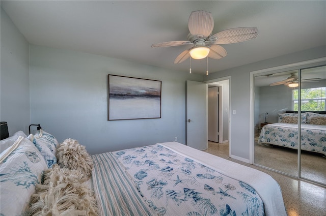 bedroom with a closet and ceiling fan