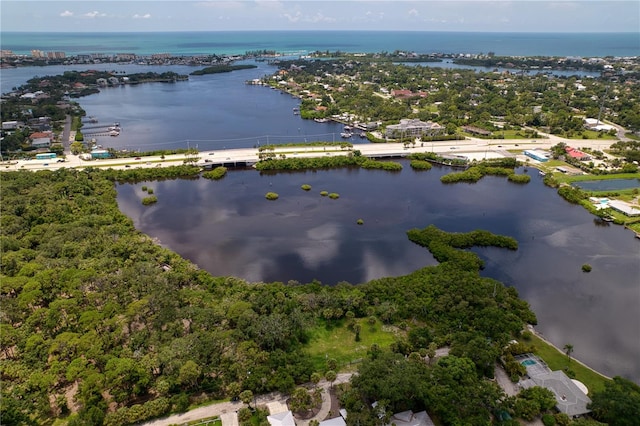 bird's eye view featuring a water view