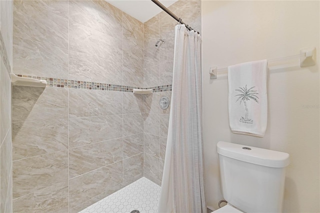 bathroom featuring toilet and a shower with shower curtain