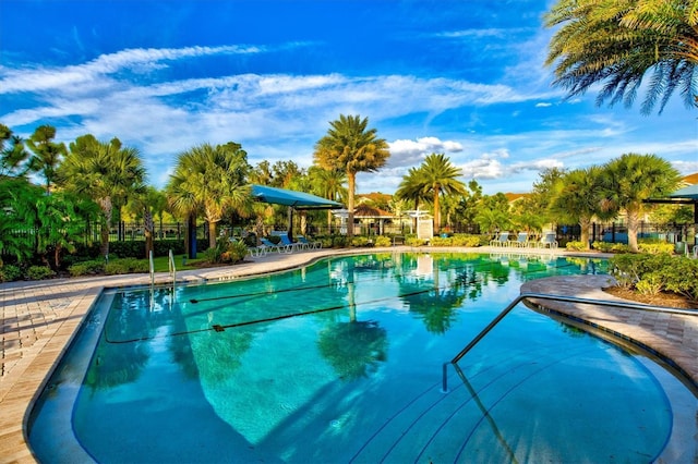 pool with a patio