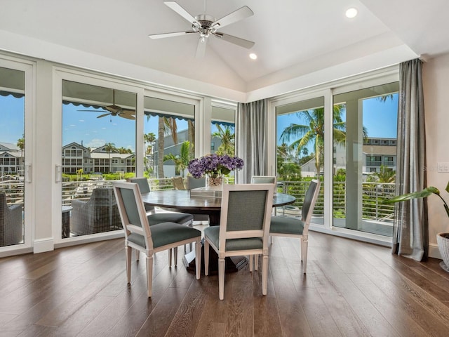 sunroom / solarium with lofted ceiling and ceiling fan