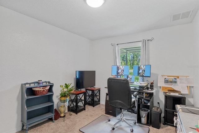 home office with light colored carpet