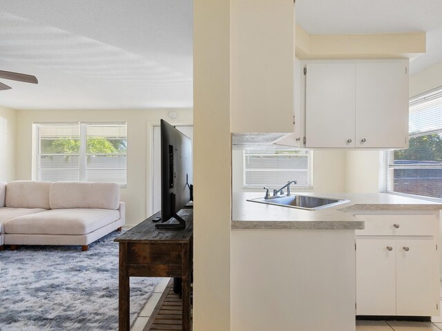 kitchen featuring sink, white cabinetry, and ceiling fan