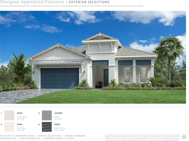 17931 Palmiste Dr, Bradenton, FL 34202 - view of front of home featuring a garage and a front lawn