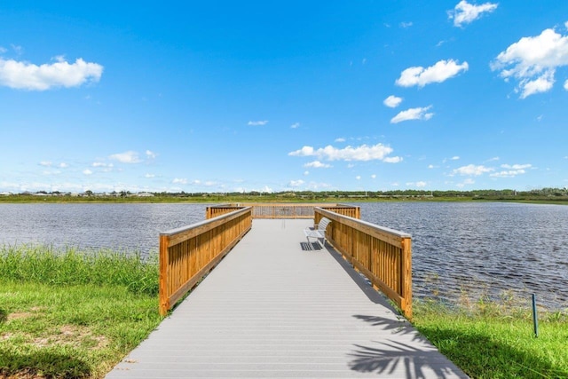 view of dock with a water view